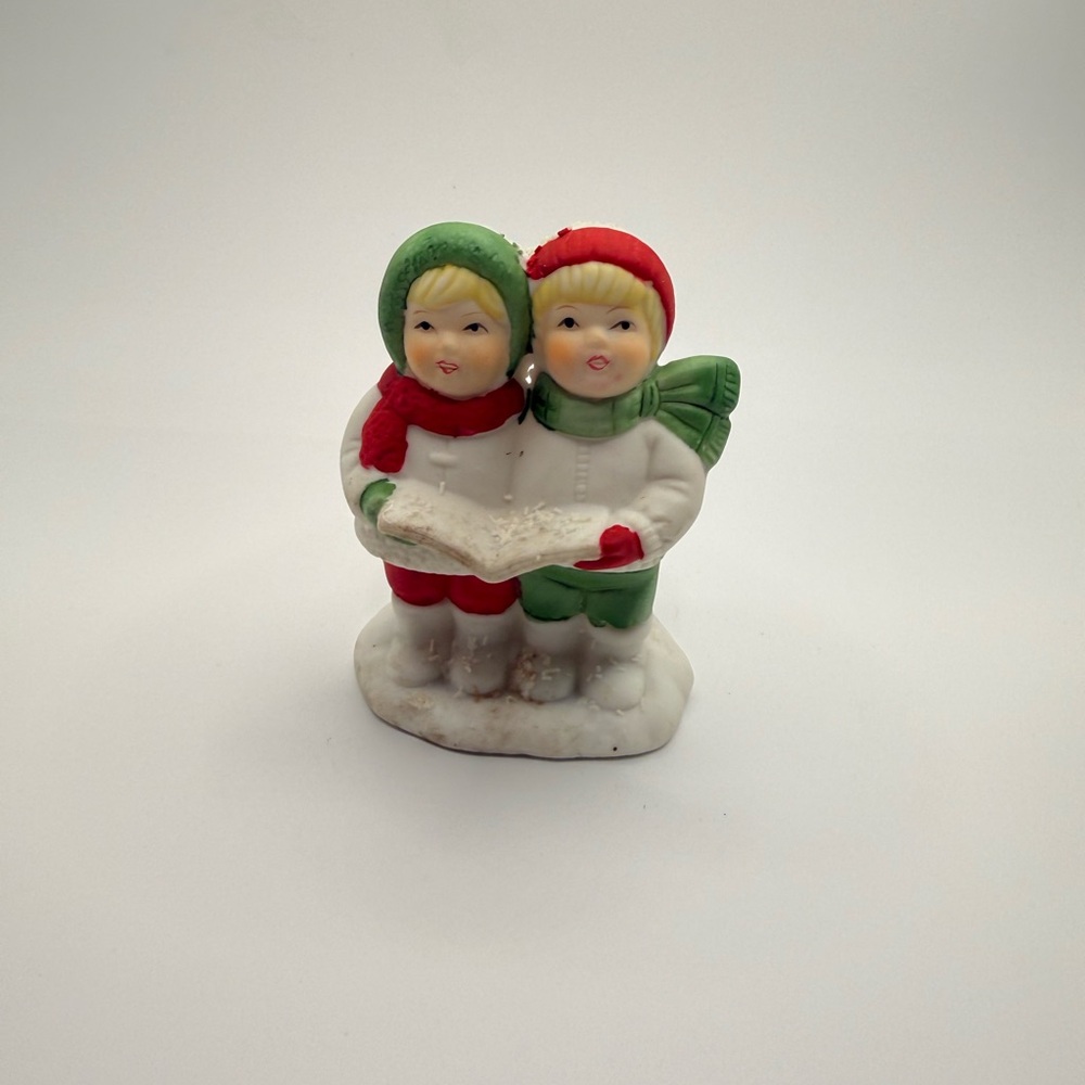 Vintage Bisque Little Carolers Taper Candle Holder Christmas Figurine 3-1/2"